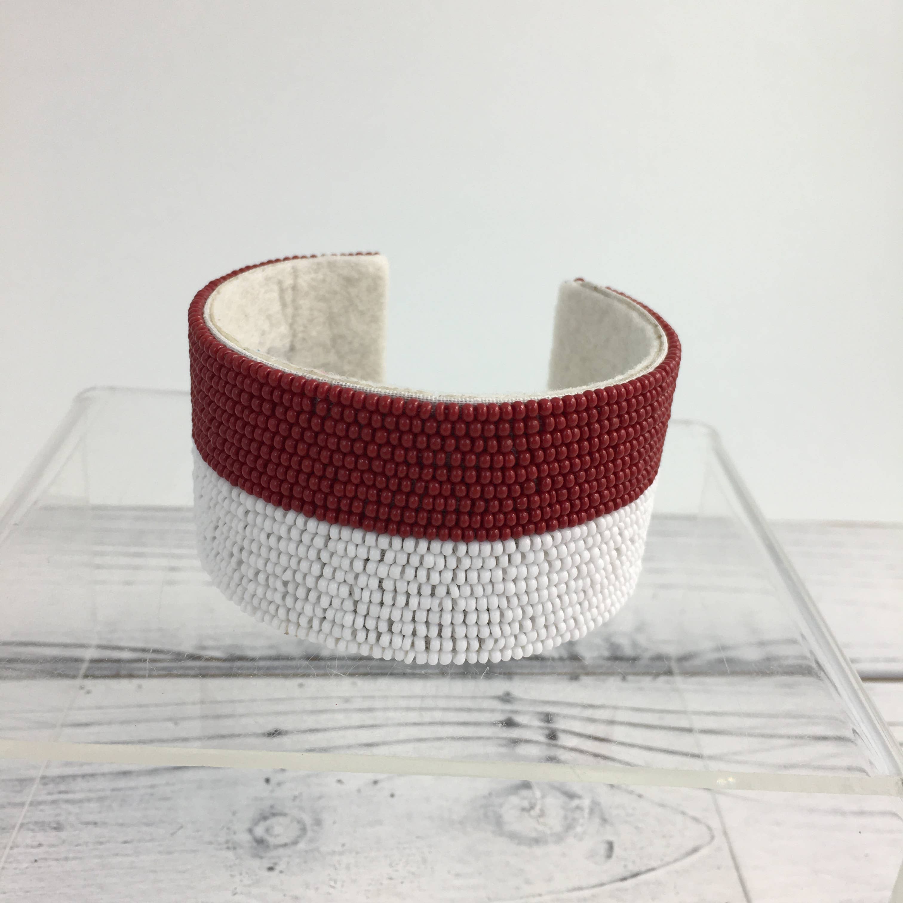 Maroon and White beaded bracelet