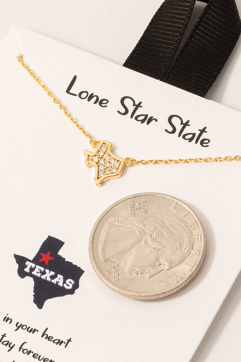 Gold Dipped Cz  Texas State Pendant Necklace: G