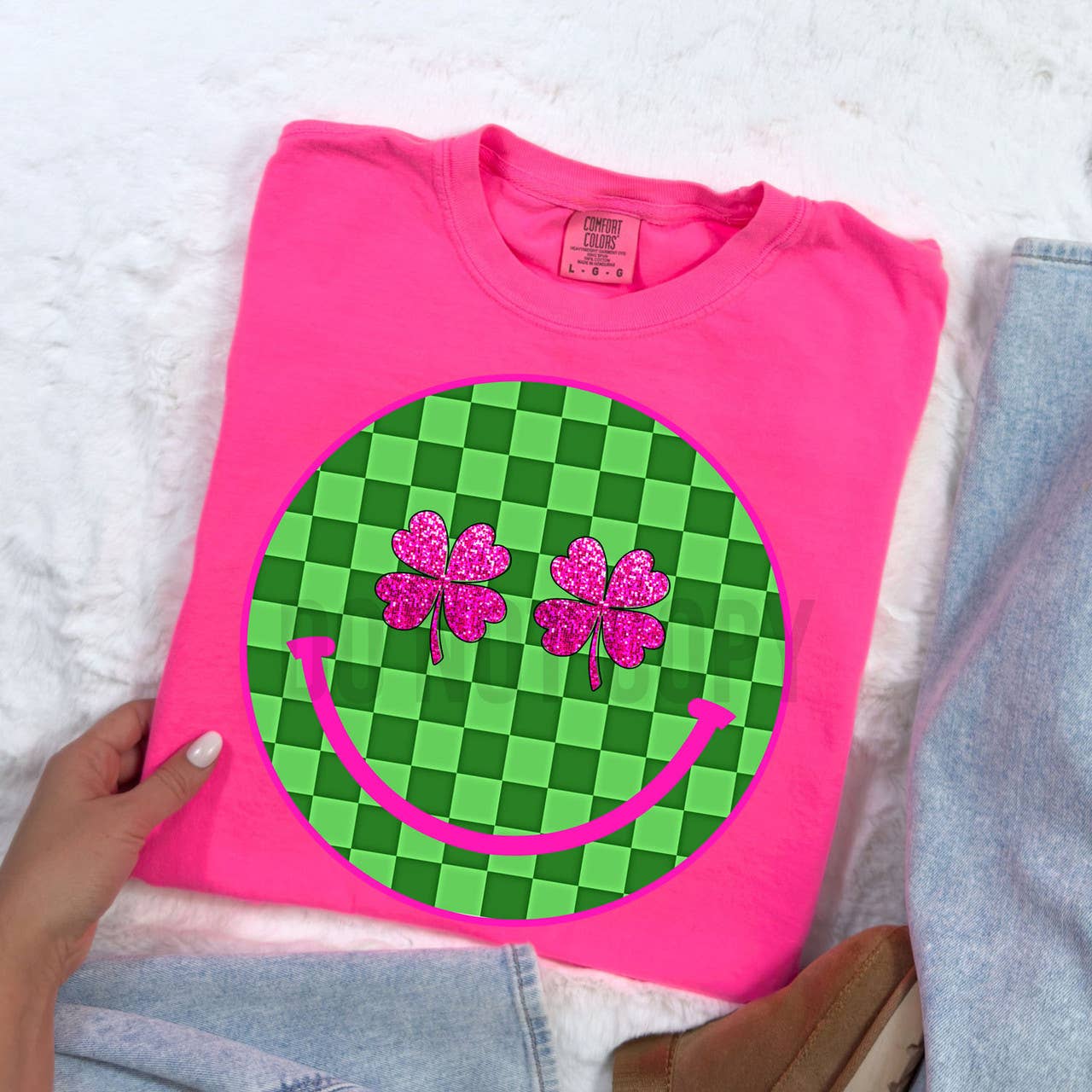 Checkered Shamrock Happy Face T-Shirt