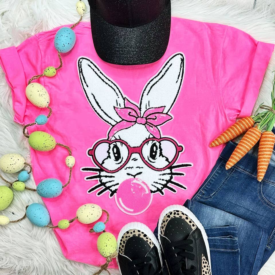 Bunny with Glasses Chenille Patch T-shirt